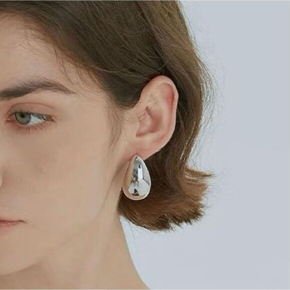 Chunky Hoop Earrings For Women Light Waterdrop Hollow Open Hoops - Picture 5 of 12